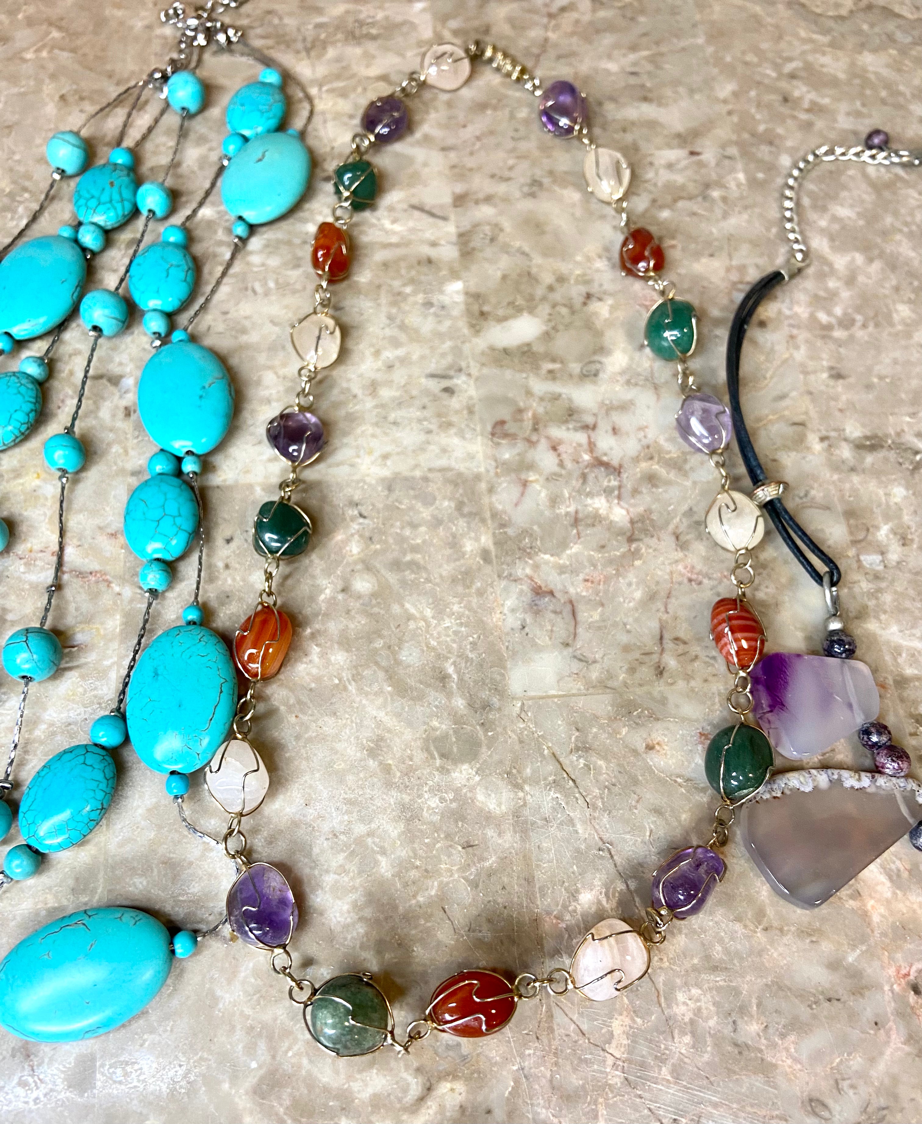 Bundle of Natural Stone Jewelry, Pendants, Turquoise, Amethyst, Druzy Reseller, Misc