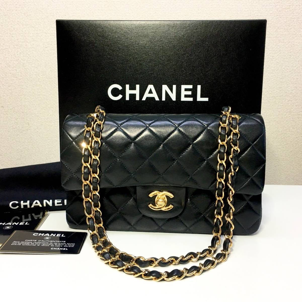 CHANEL Black Lambskin GHW Quilted Double Flap Handbag