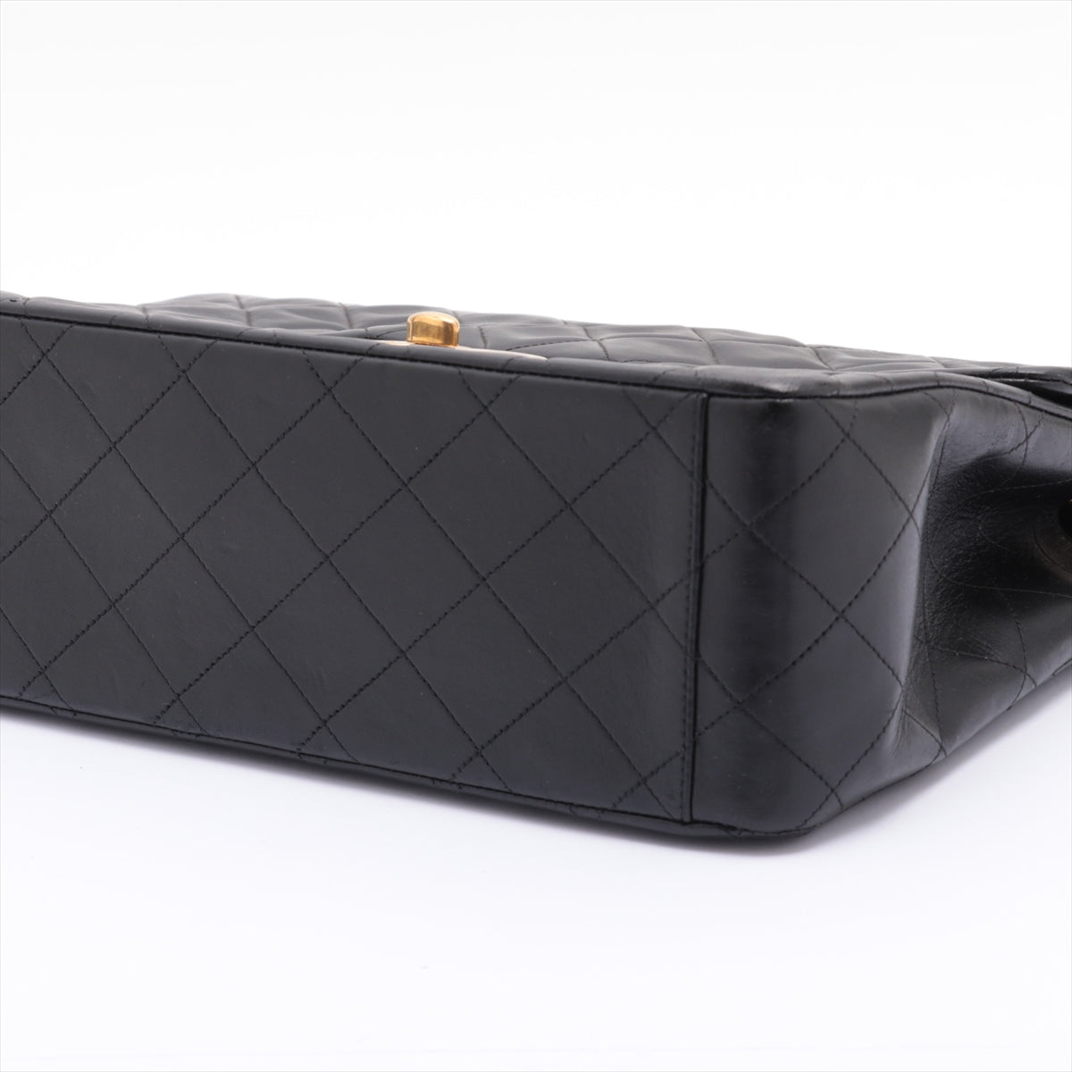 Vintage CHANEL XL Black Lambskin Leather GHW Single Flap Bag