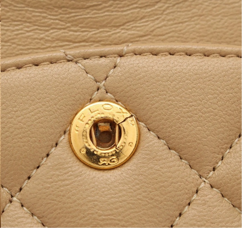 CHANEL Beige Lambskin Leather 24KT Gold Hardware Double Flap Bag