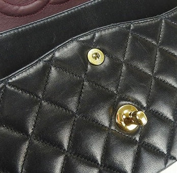 Vintage CHANEL Black Lambskin Gold Hardware Medium Double Flap Bag