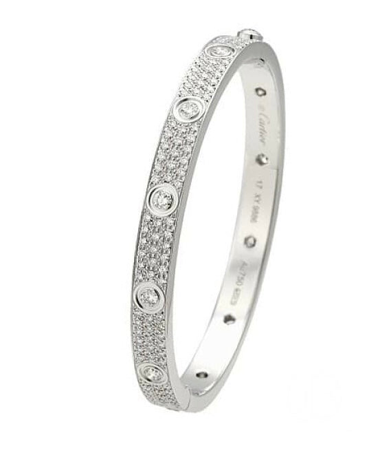 Cartier Full Diamond-Paved 18KT White Gold Love Bracelet Size 17