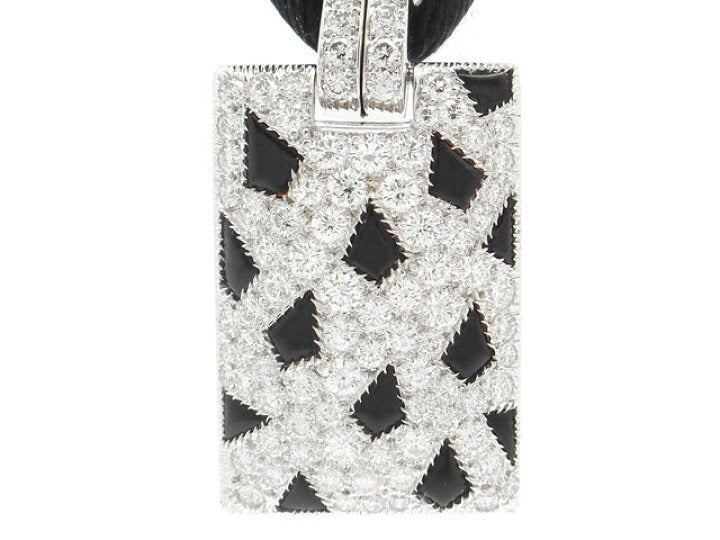Cartier Panthere Diamond-Paved Onyx Pendant Satin Cord Necklace