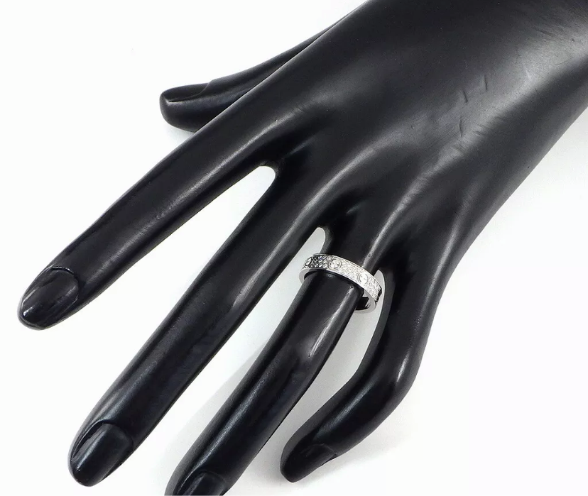 Cartier Diamond Paved Wedding Love Ring 18KT White Gold #51/ 5.5