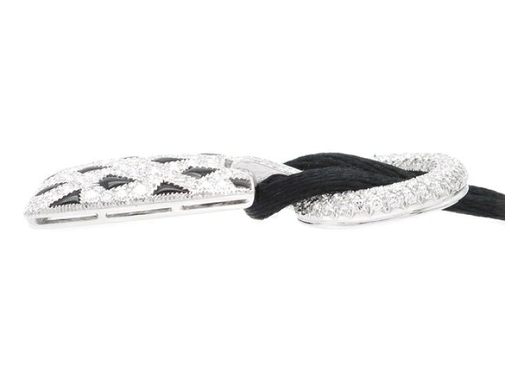 Cartier Panthere Diamond-Paved Onyx Pendant Satin Cord Necklace