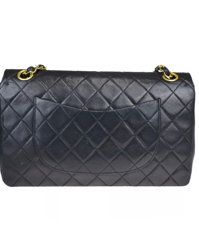 CHANEL Black Double Flap Matelasse Lambskin Leather Shoulder Handbag