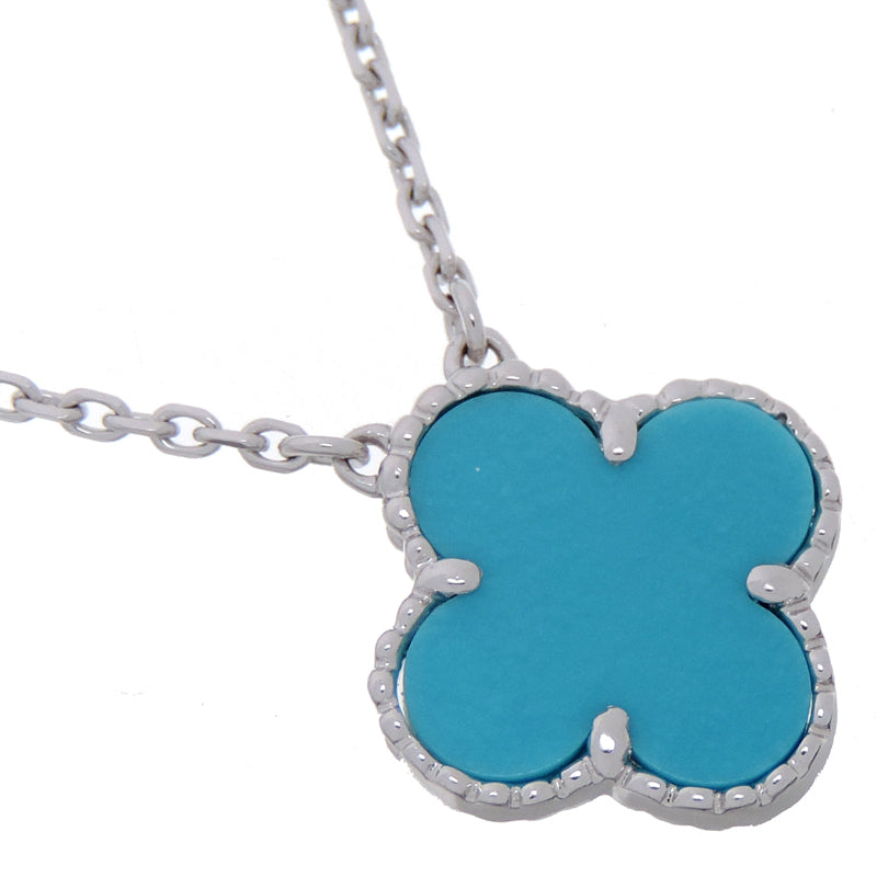 Rare Van Cleef & Arpels VCA Turquoise Vintage Alhambra 18Kt White Gold Necklace