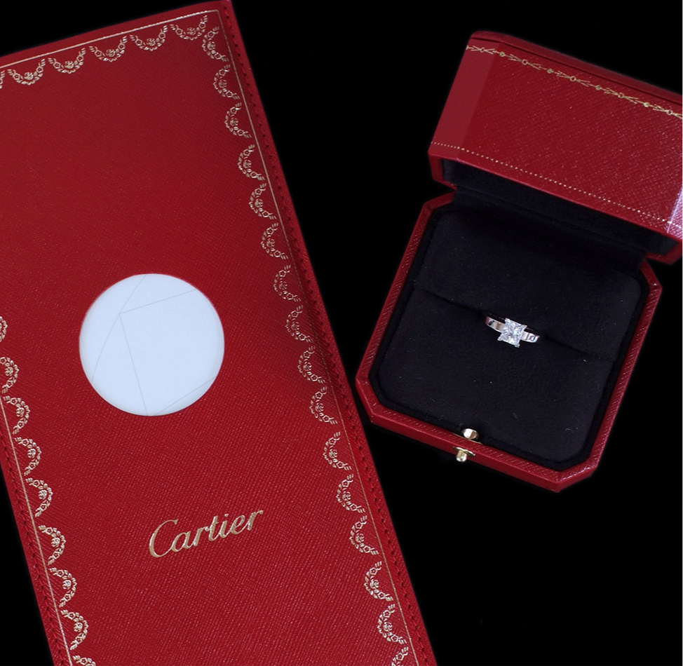 Rare Cartier 1.15ct E VS1 Princess Cut Diamond Engagement/ Wedding Ring
