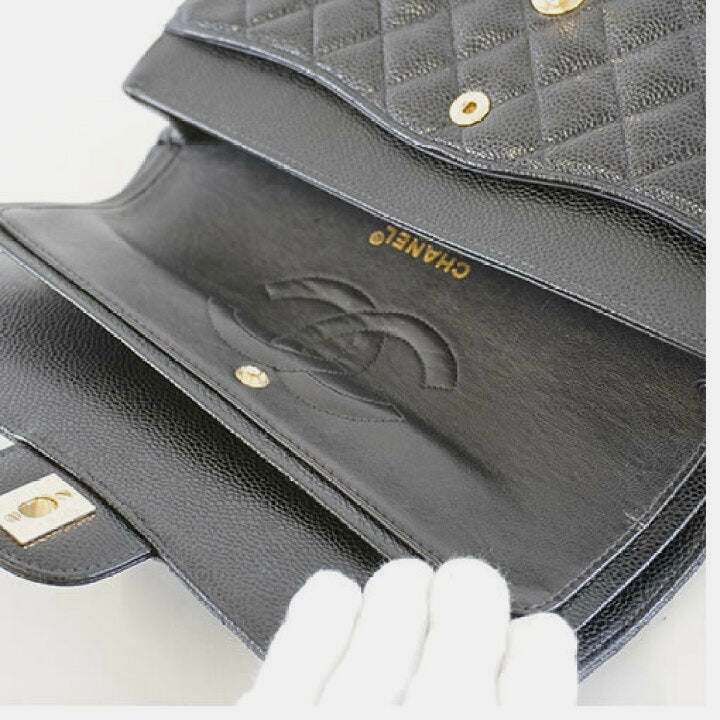 CHANEL Caviar Leather 23cm Small Double Flap Gold Hardware Shoulder Handbag
