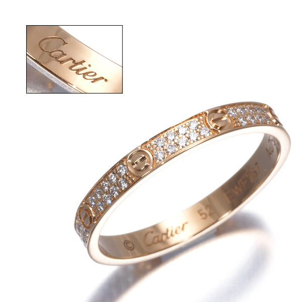 Cartier Small Paved 18KT Rose Gold Love Ring #52/ US 6