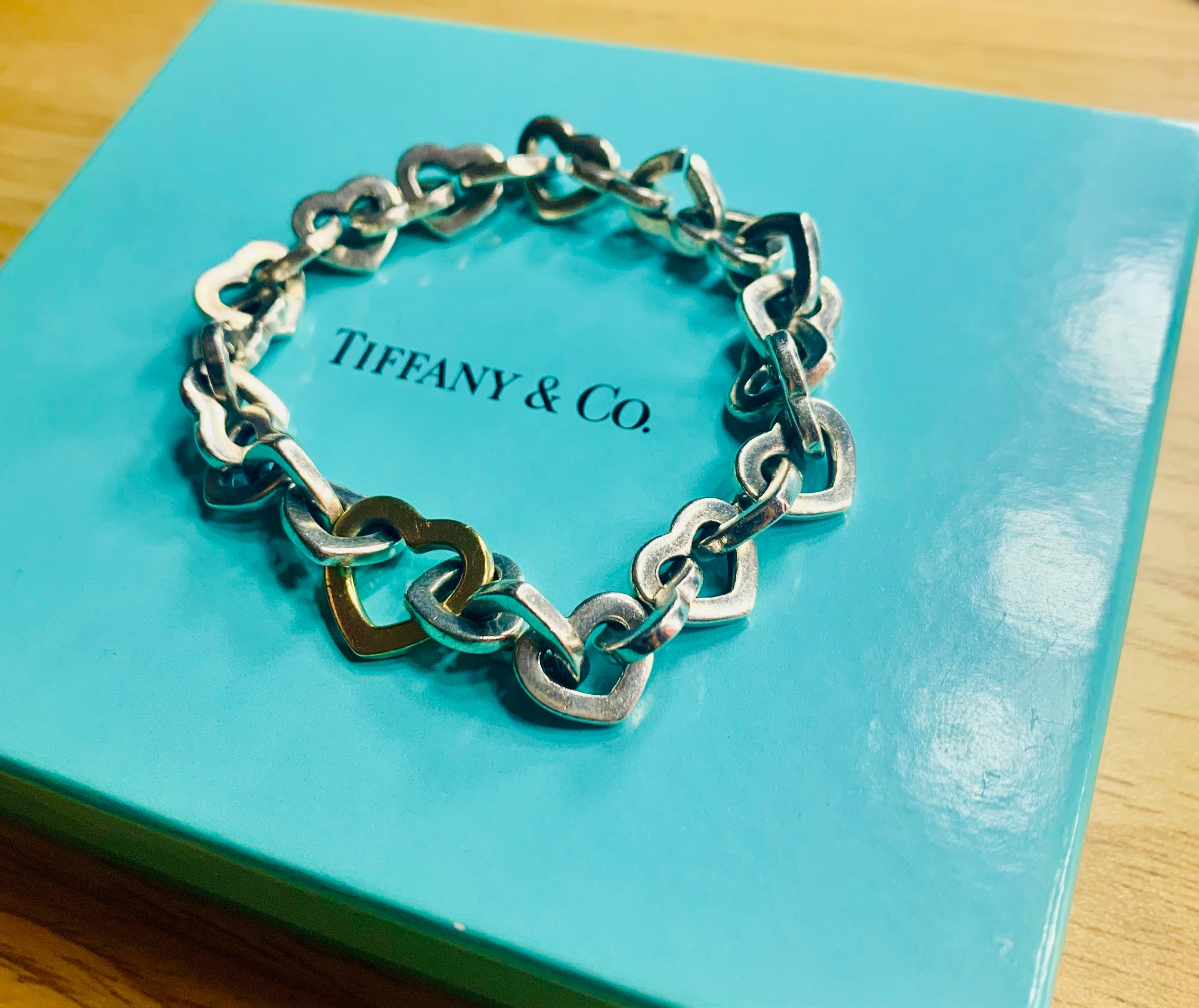 Tiffany and Co. Gold Sterling Silver Heart Link Bracelet