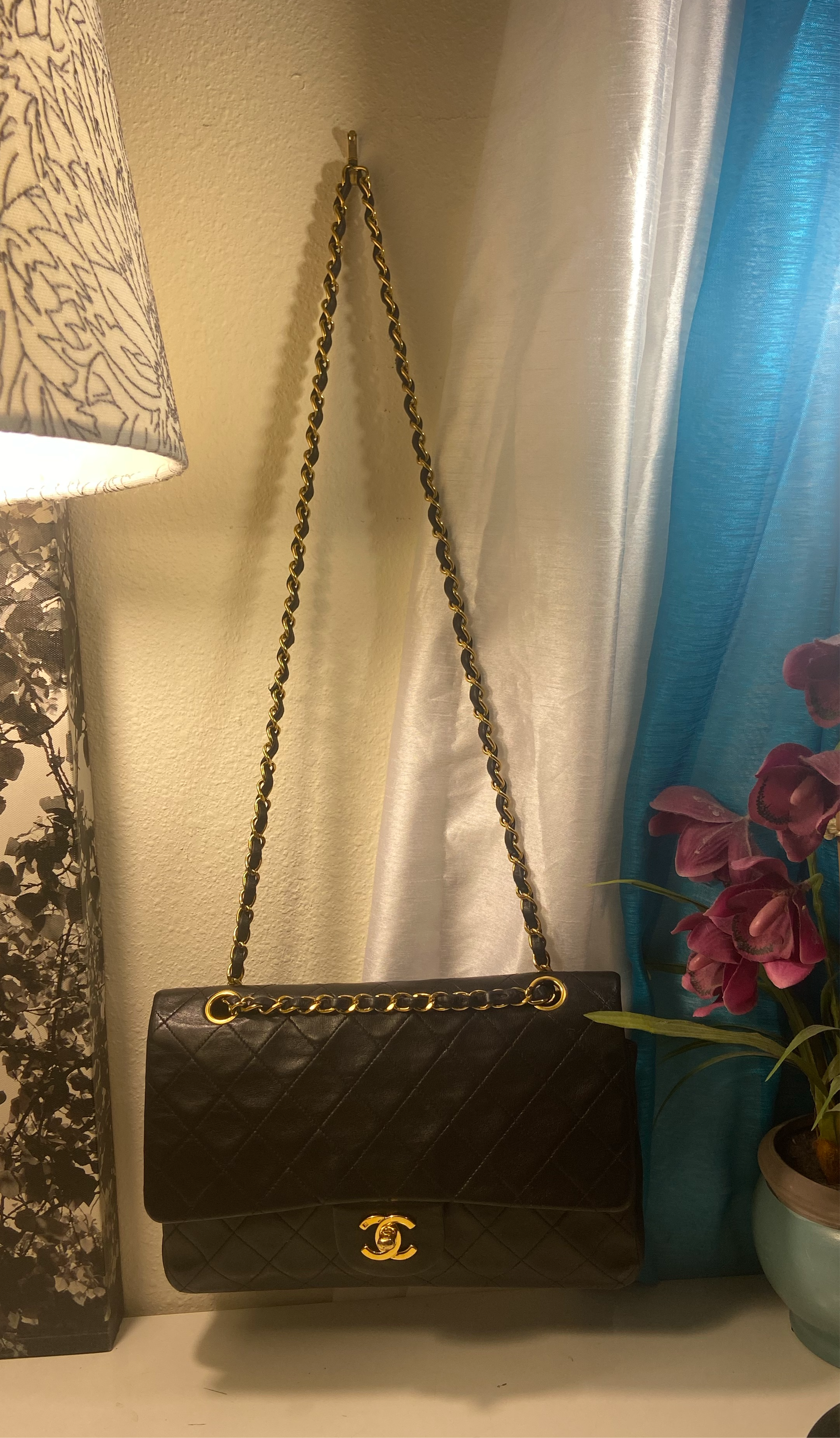 CHANEL Black Lambskin Double Flap 25 GHW Shoulder Handbag
