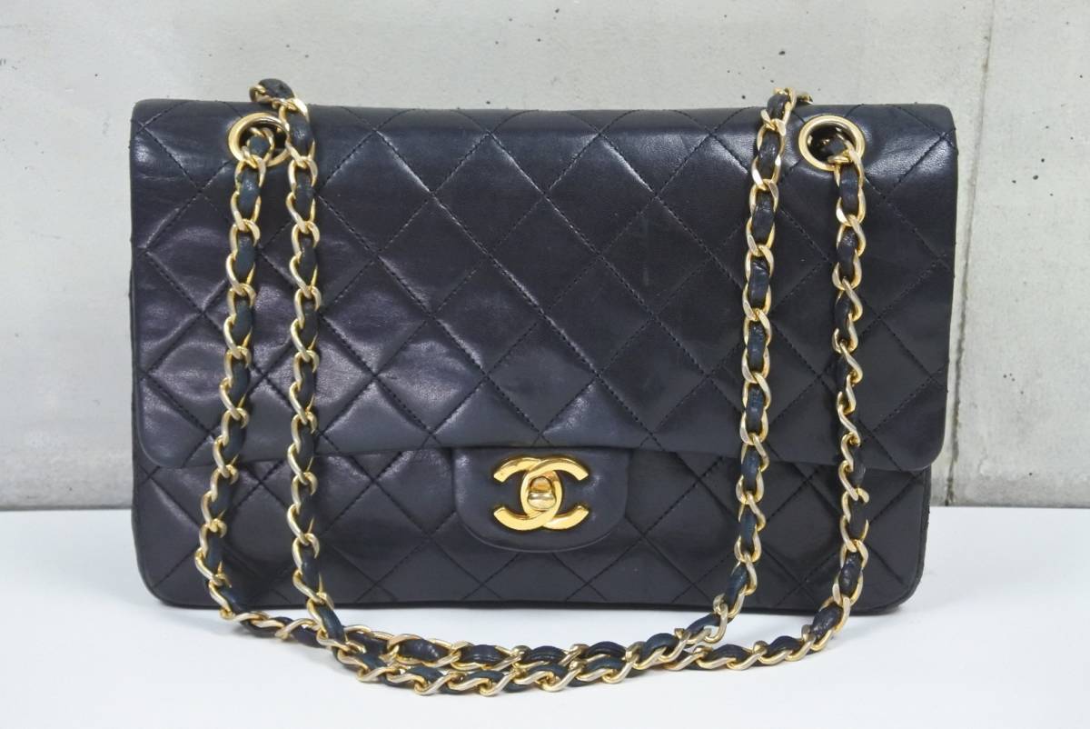 CHANEL Black Lambskin 25 Double Flap Handbag