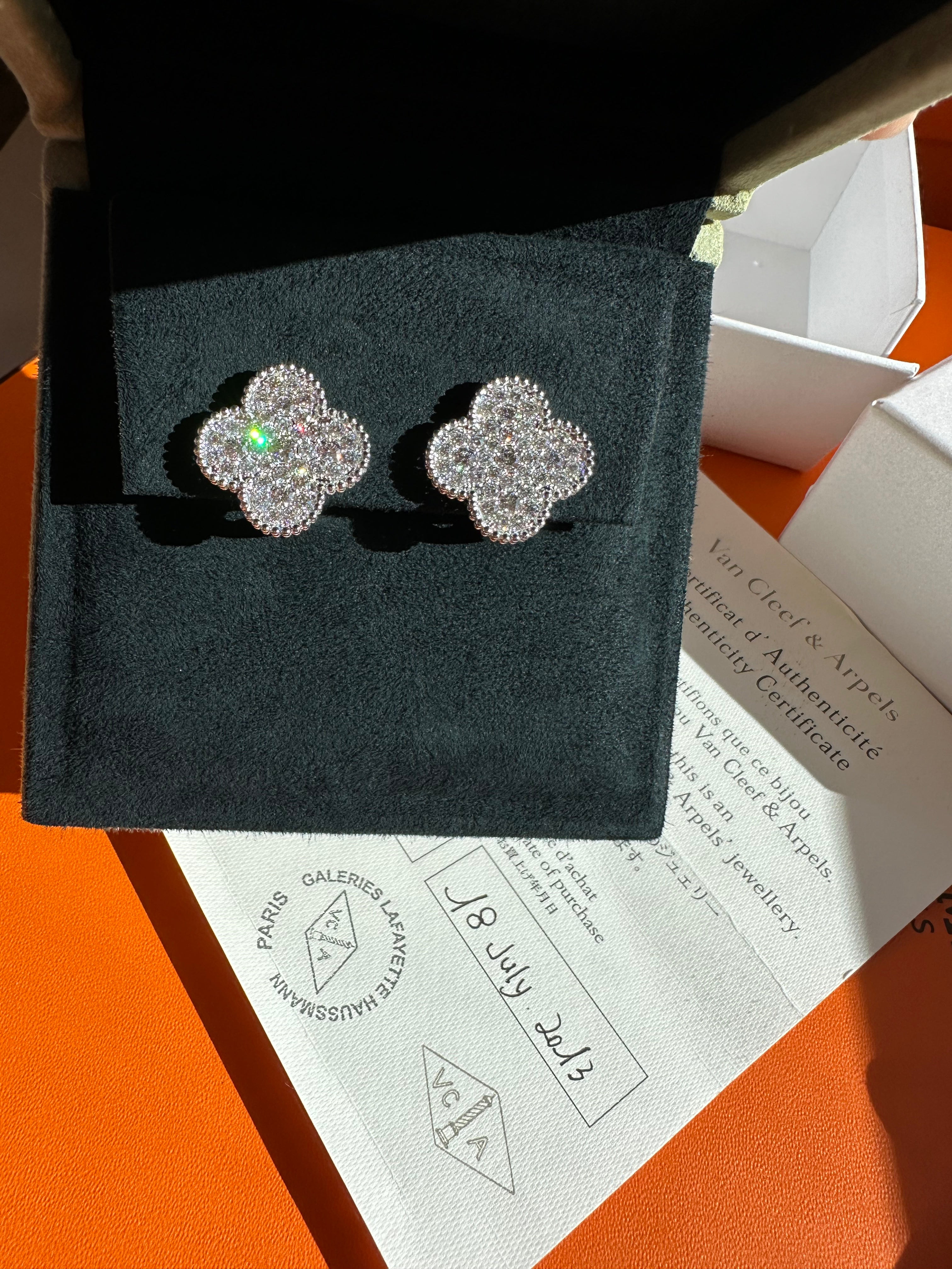 Van Cleef & Arpels Diamond-Paved Magic Alhambra Ear Studs