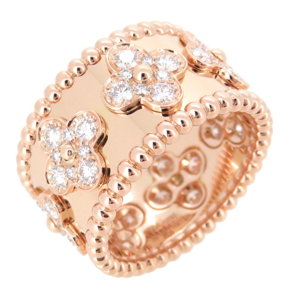 Van Cleef & Arpels VCA Perlee Diamond Large Clover 18KT Rose Gold Ring #55