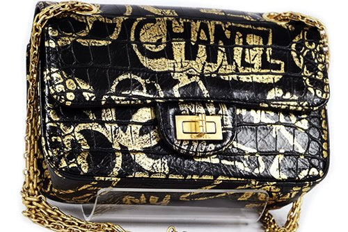 CHANEL Gold Graffiti Crocodile Embossed Mini 2.55 Reissue Classic Flap Bag