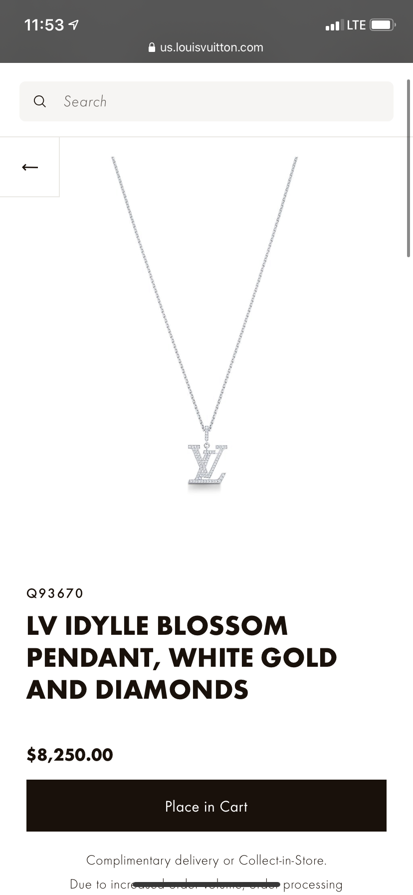 Louis Vuitton Diamond Paved Idylle Blossom LV Logo Necklace