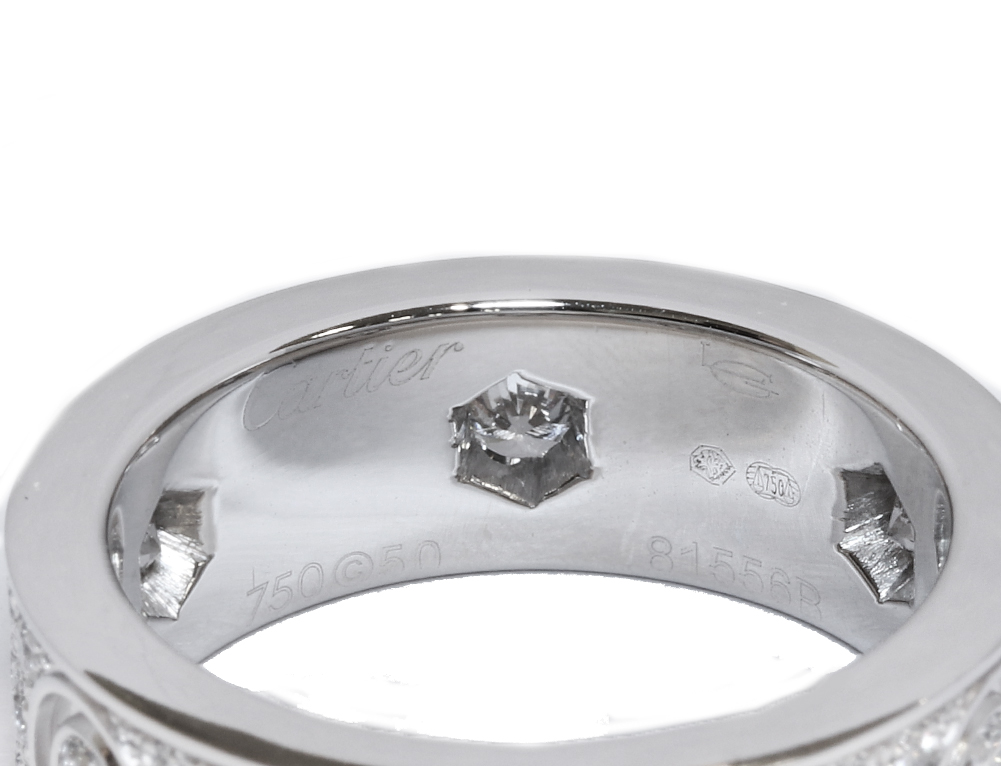 Cartier Full Diamond Paved 18KT White Gold Love Ring #50/ US 5