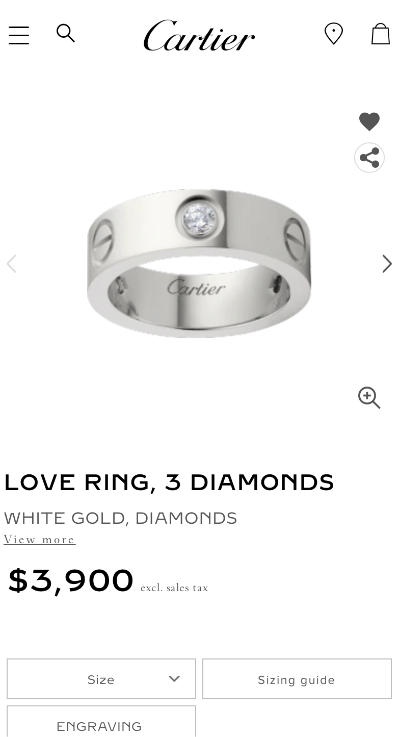Cartier 3P Half Diamond 18KT White Love Ring Size 57/ 8