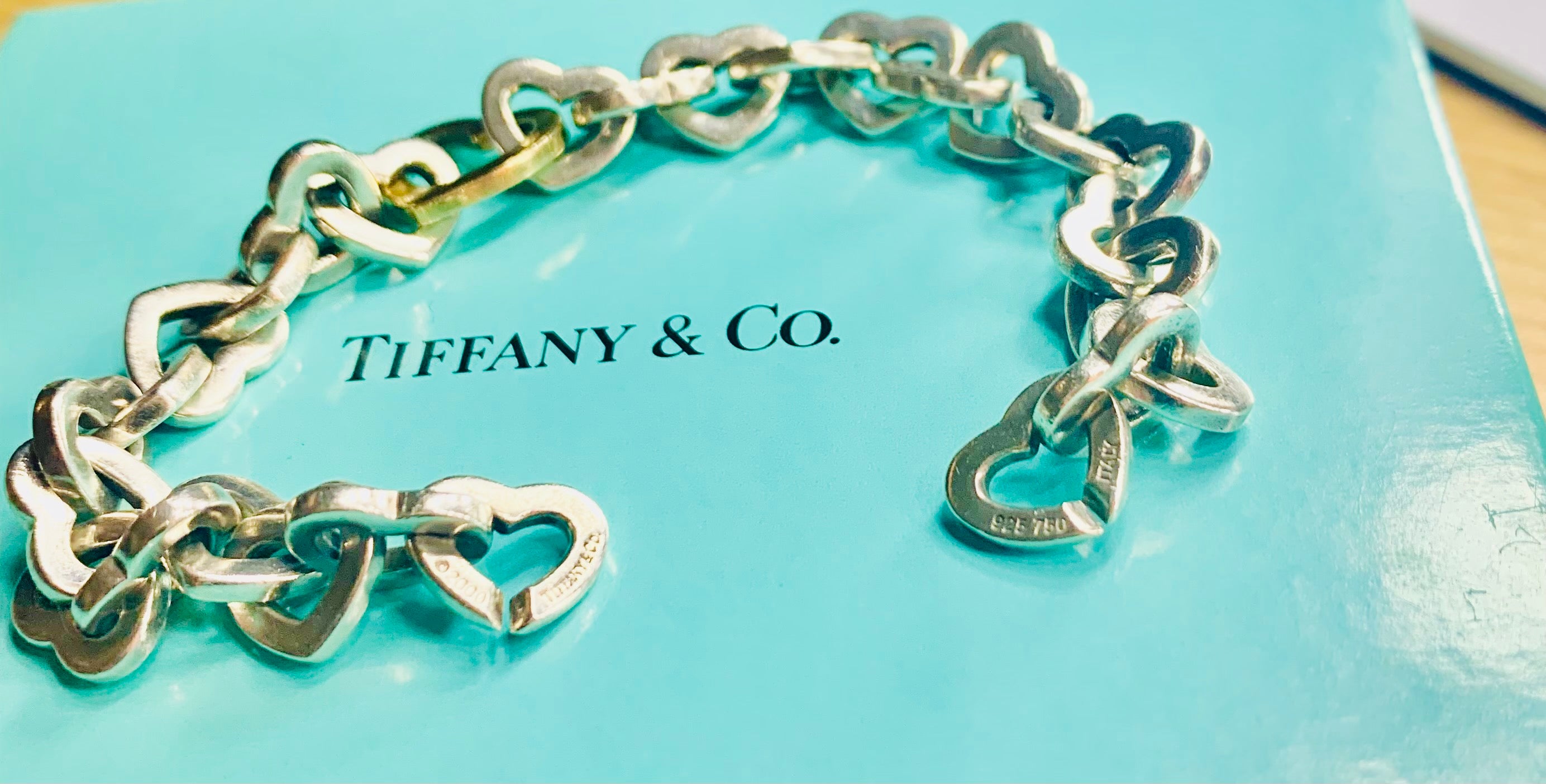 Tiffany and Co. Gold Sterling Silver Heart Link Bracelet