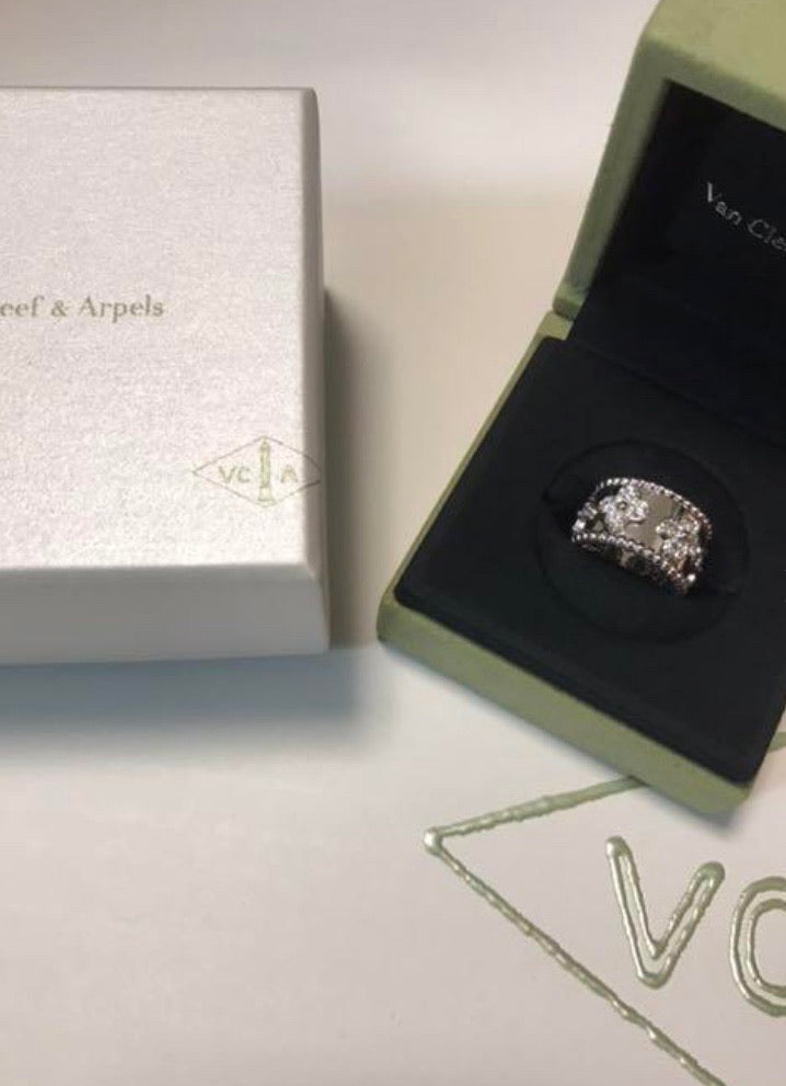 Van Cleef & Arpels Diamond Clover Perlee Ring