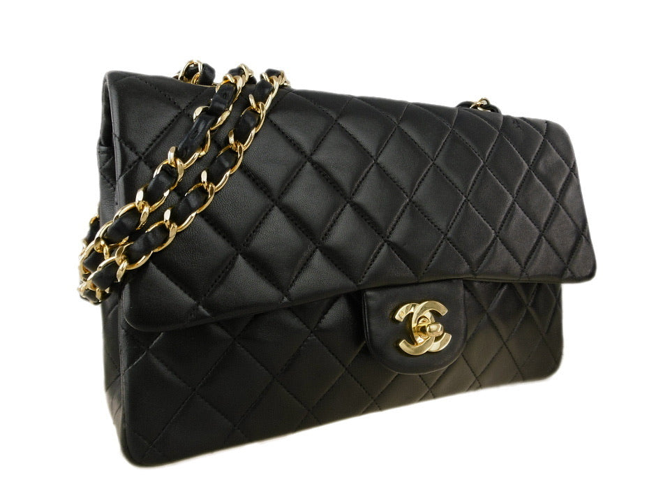 CHANEL Black Lambskin 25 Double Flap Gold Hardware Bag