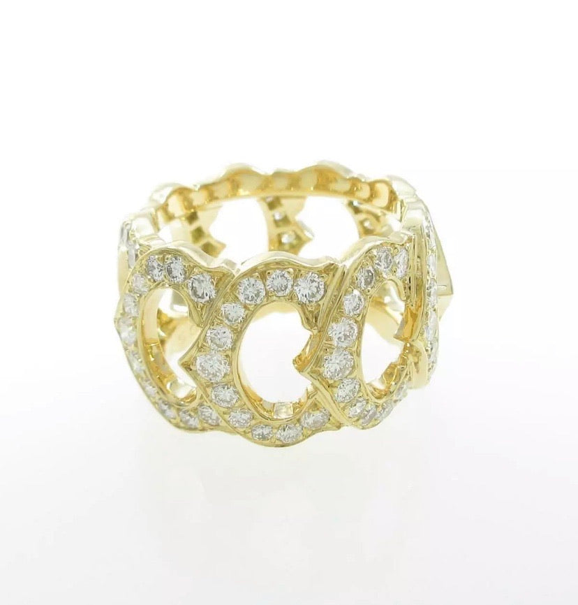 Cartier C de Cartier Full Paved Diamond 18KT Yellow Gold Ring #50