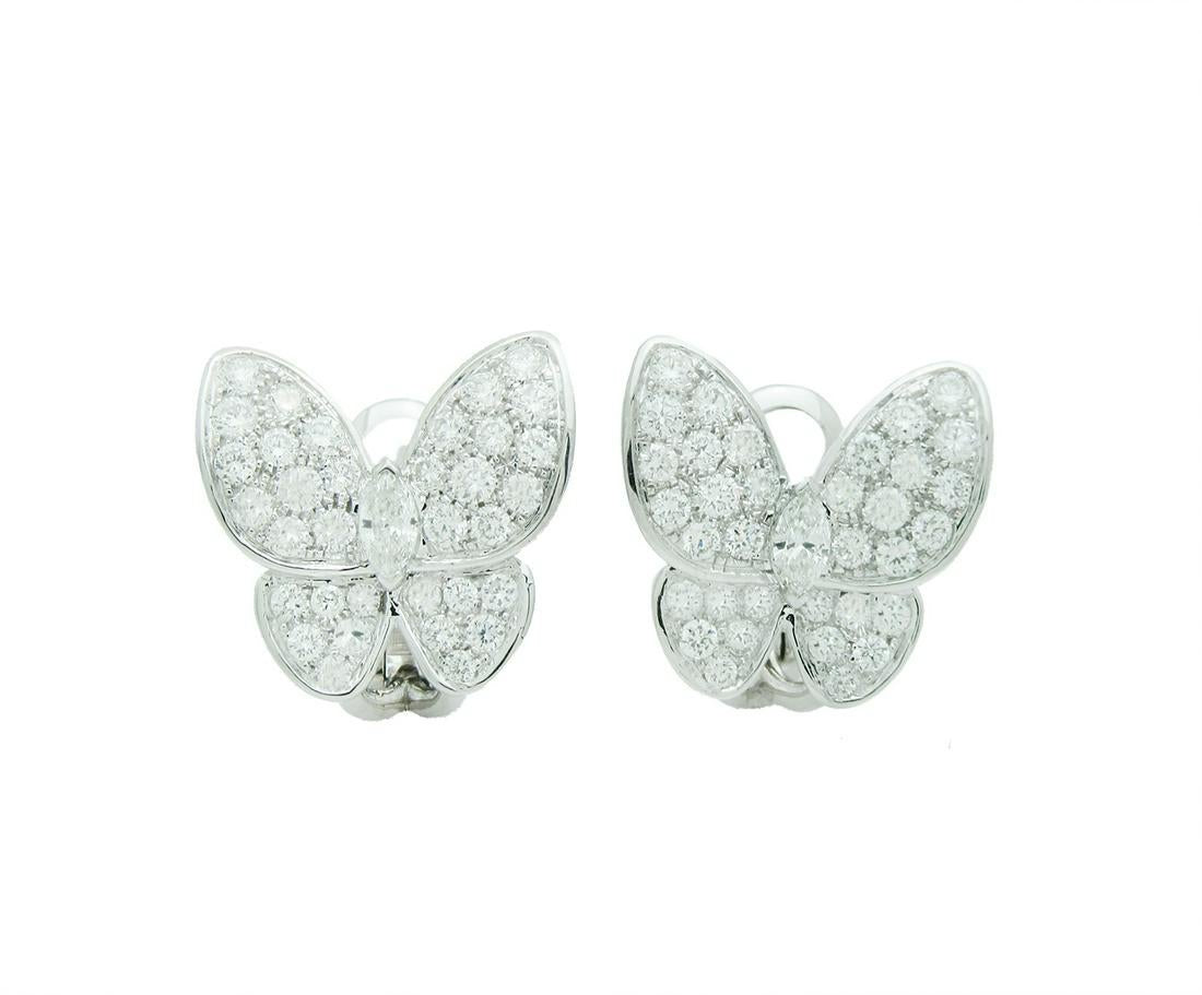 Van Cleef & Arpels Two Butterfly Diamond Paved Earrings VCA