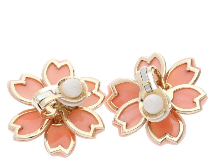 Van Cleef & Arpels Coral & Diamond Rose de Noel Ear Clips