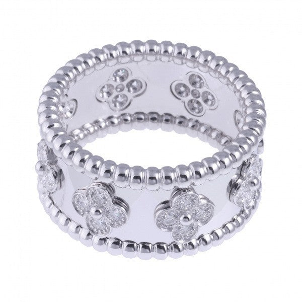 Van Cleef & Arpels Diamond Perlee Clovers 18KT White Gold Ring