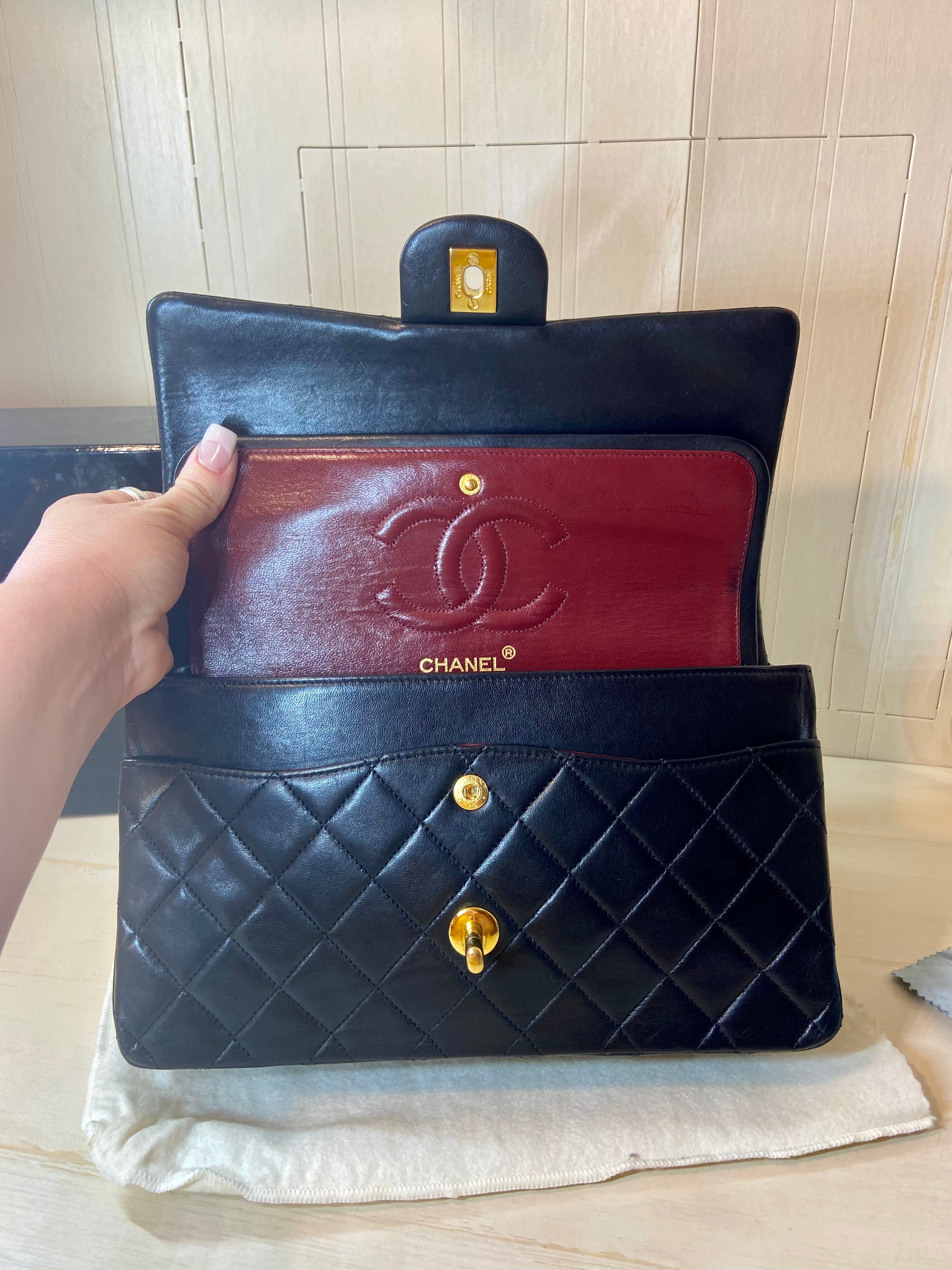 CHANEL Black Lambskin GHW Double Flap Bag