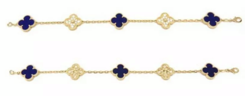 Van Cleef & Arpels Vintage Alhambra Diamond Sevres Porcelain 18KT Yellow Gold Bracelet