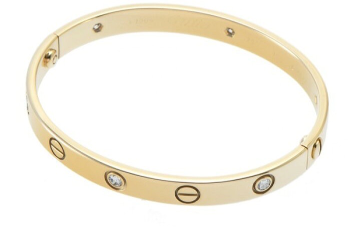 Cartier 6P Diamond Love Bracelet 18KT Yellow Gold Size 16