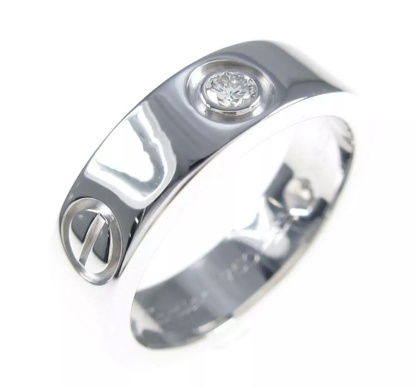 Cartier 3P Half Diamond 18KT White Gold Love Ring Size 6