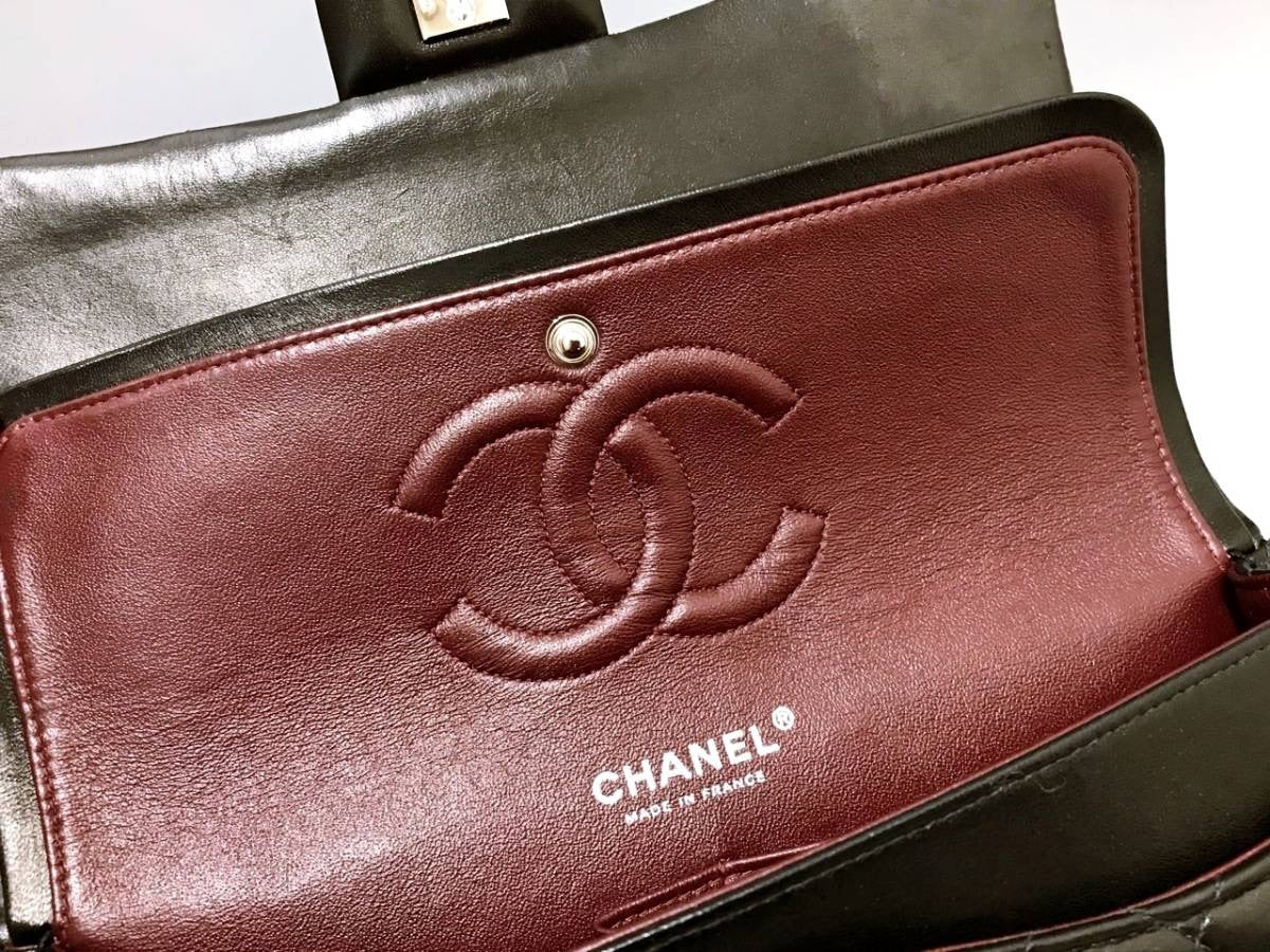 CHANEL CC Black Lambskin Double Flap Silver Hrdware Quilted Handbag