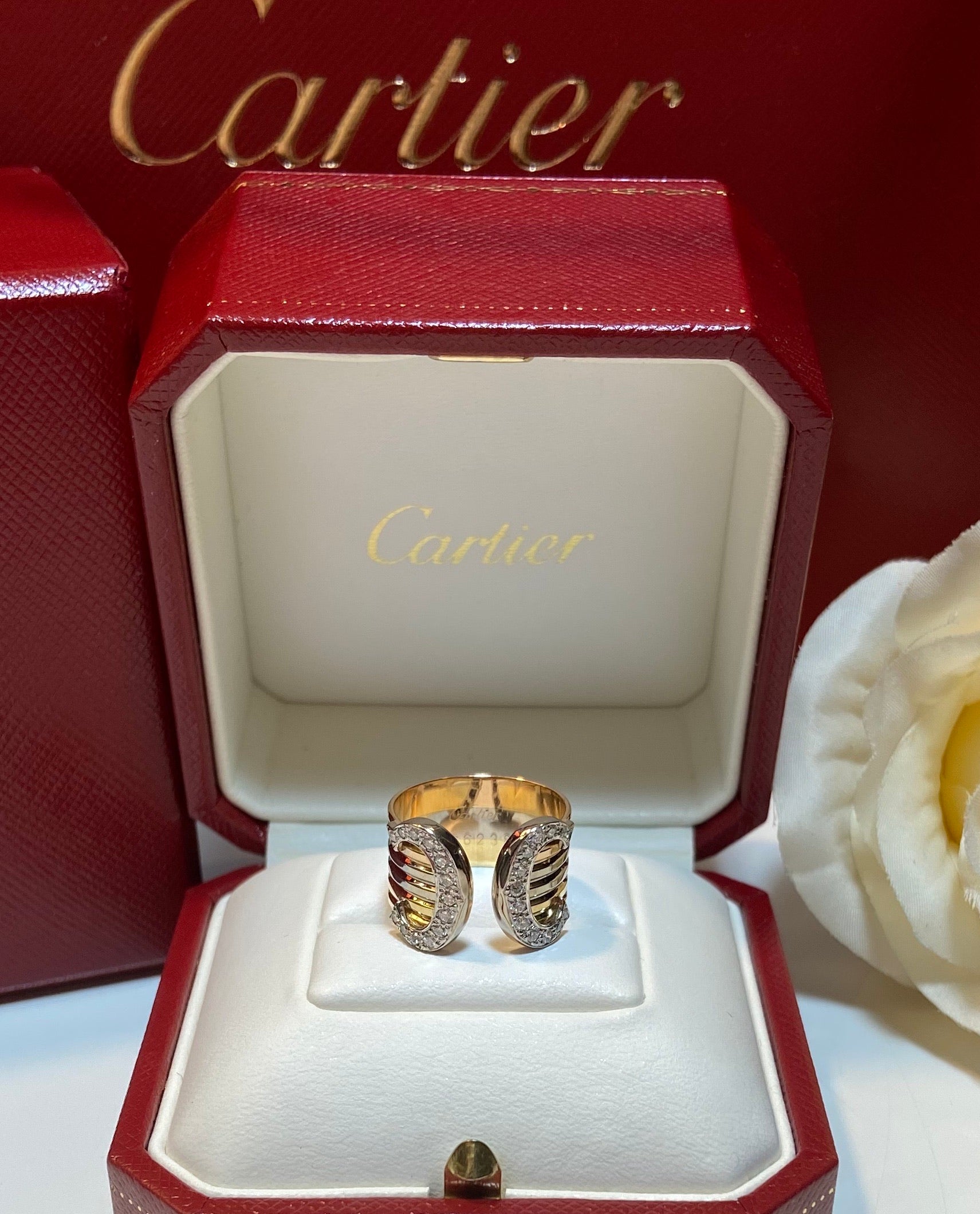 Cartier Tri-Gold 2C Diamond Paved Wide Band Ring #53