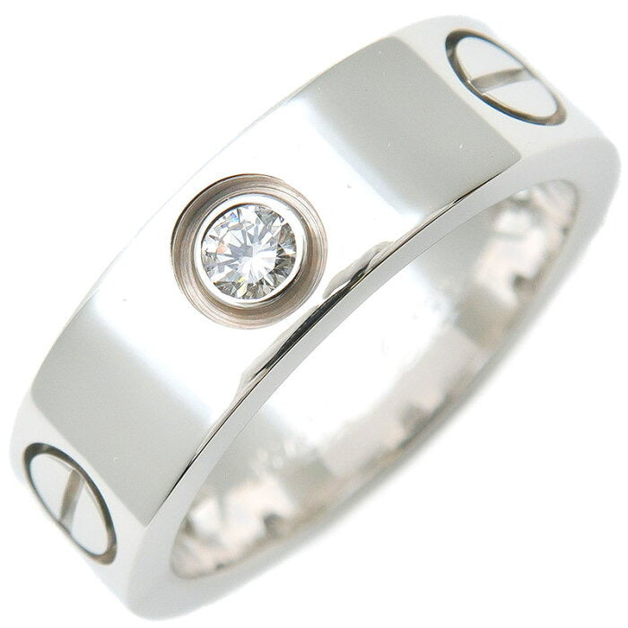 Cartier 3P Half Diamond 18KT Whitw Gold Love Ring #53/ US 6.25