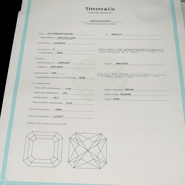 Tiffany & Co. 2.08ct Diamond Lucida G/ VVS2 Platinum Earstuds