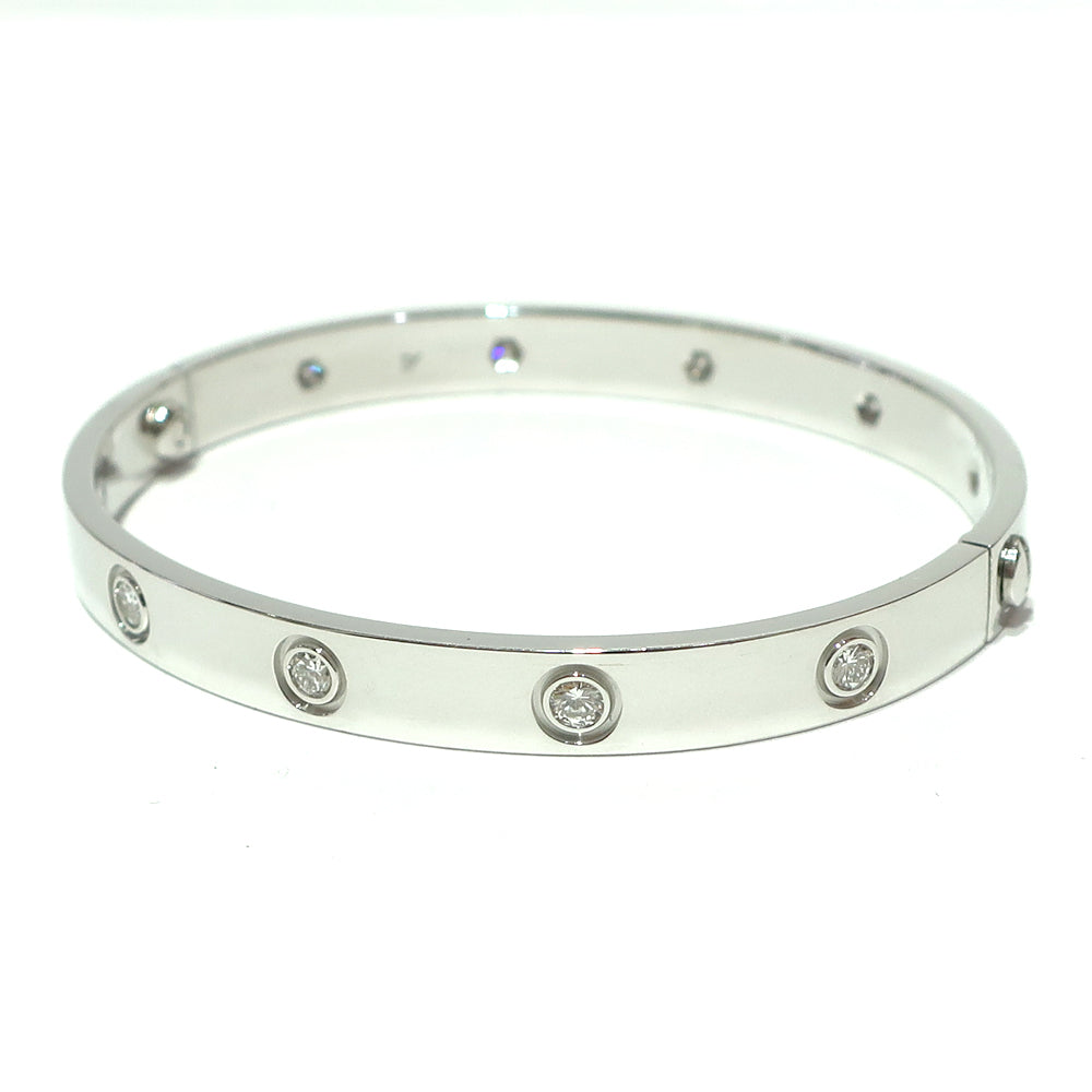 Cartier 10 Diamond 18KT White Gold Love Bracelet, Size 17 w/ Certificate