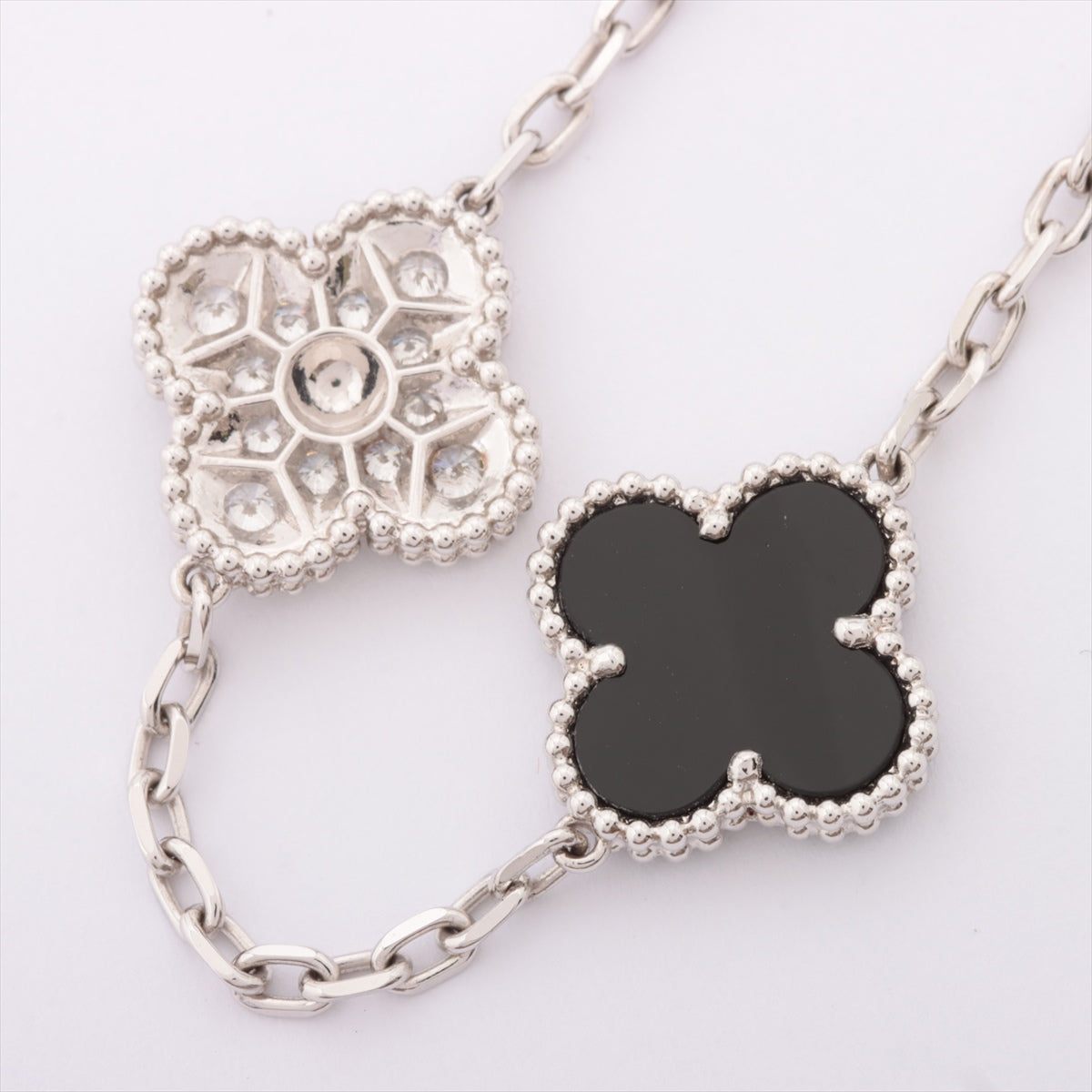 Van Cleef & Arpels Diamond & Onyx Vintage Alhambra 20 Motif 18KT White Gold Necklace