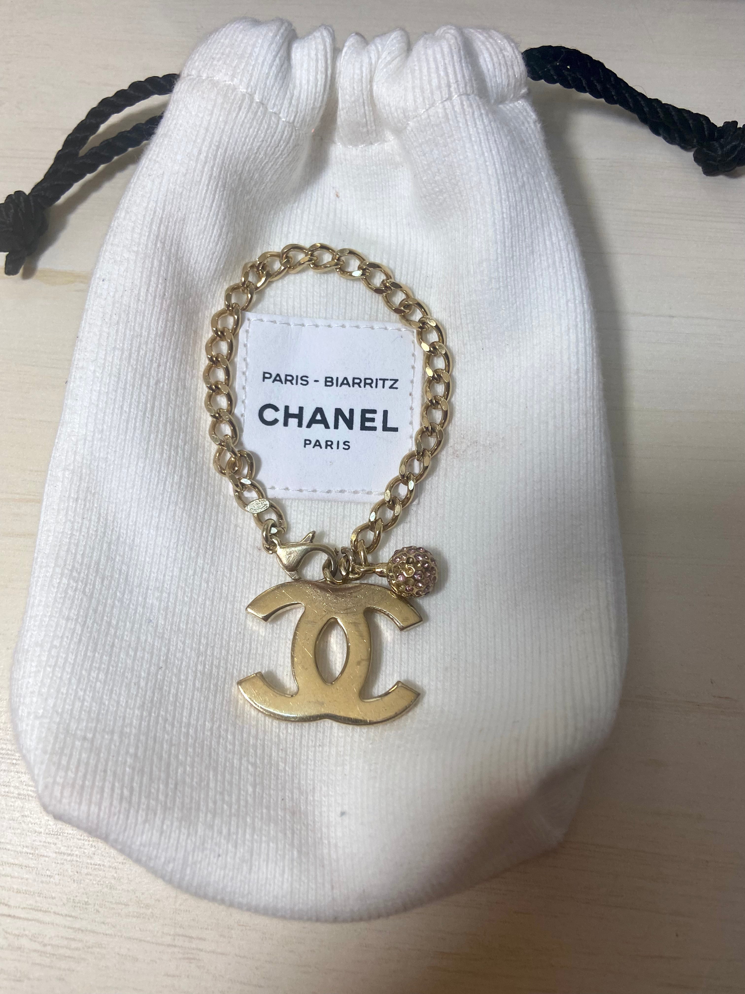 CHANEL Vintage CC Logo 24KT Gold Plated Bracelet w/ Charm