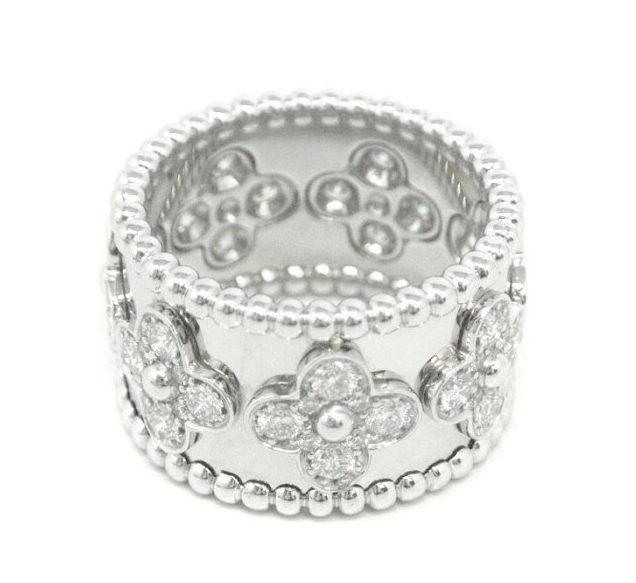 Van Cleef & Arpels Perlee Diamond Clover Alhambra Ring #52/ US6