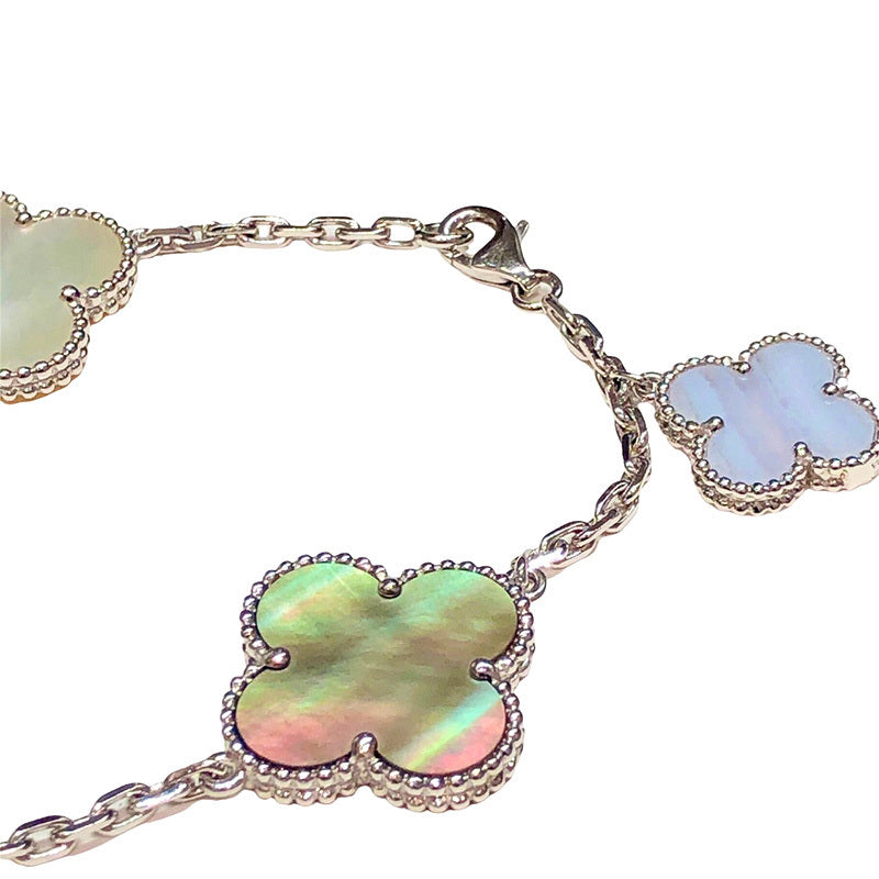 Van Cleef & Arpels Magic Alhambra Chalcedony Mother of Pearl 5-Motif 18KT White Gold Bracelet