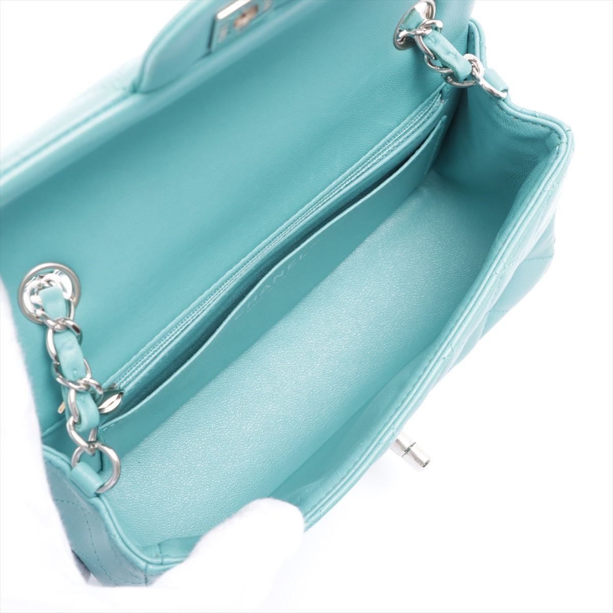 CHANEL Teal Blue Quilted Lambskin Leather Mini Bag