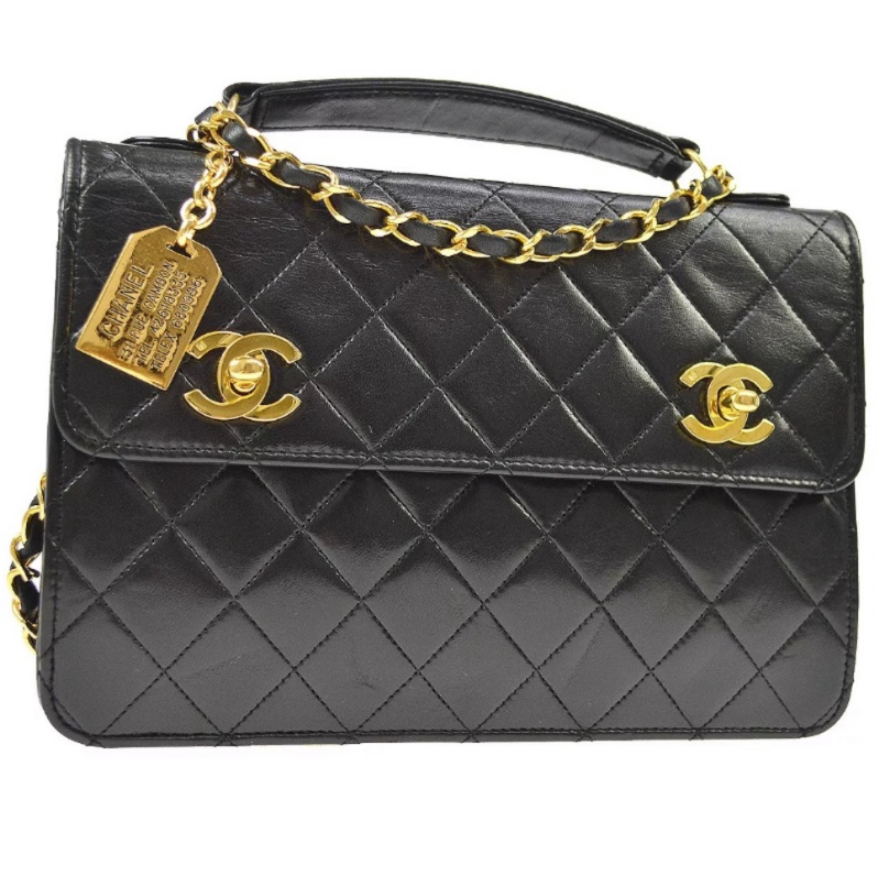Vintage CHANEL 2Way Black Quilted GHW Handbag