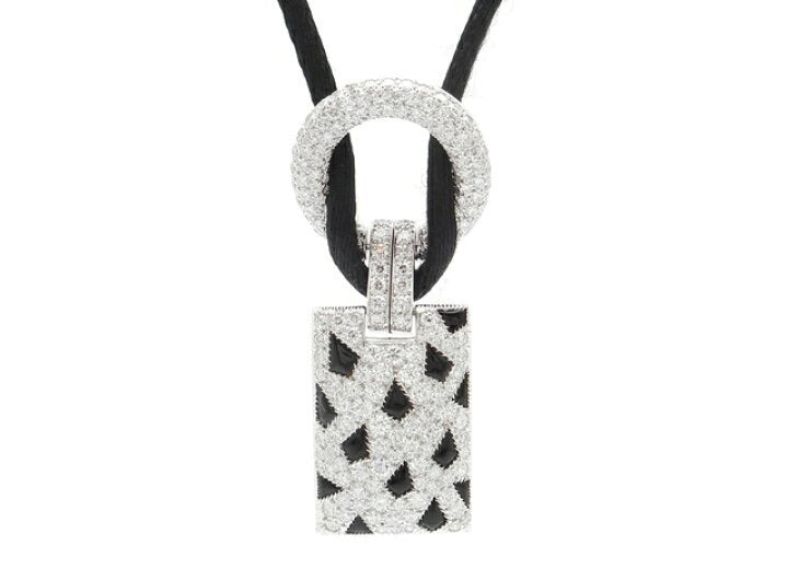 Cartier Panthere Diamond-Paved Onyx Pendant Satin Cord Necklace