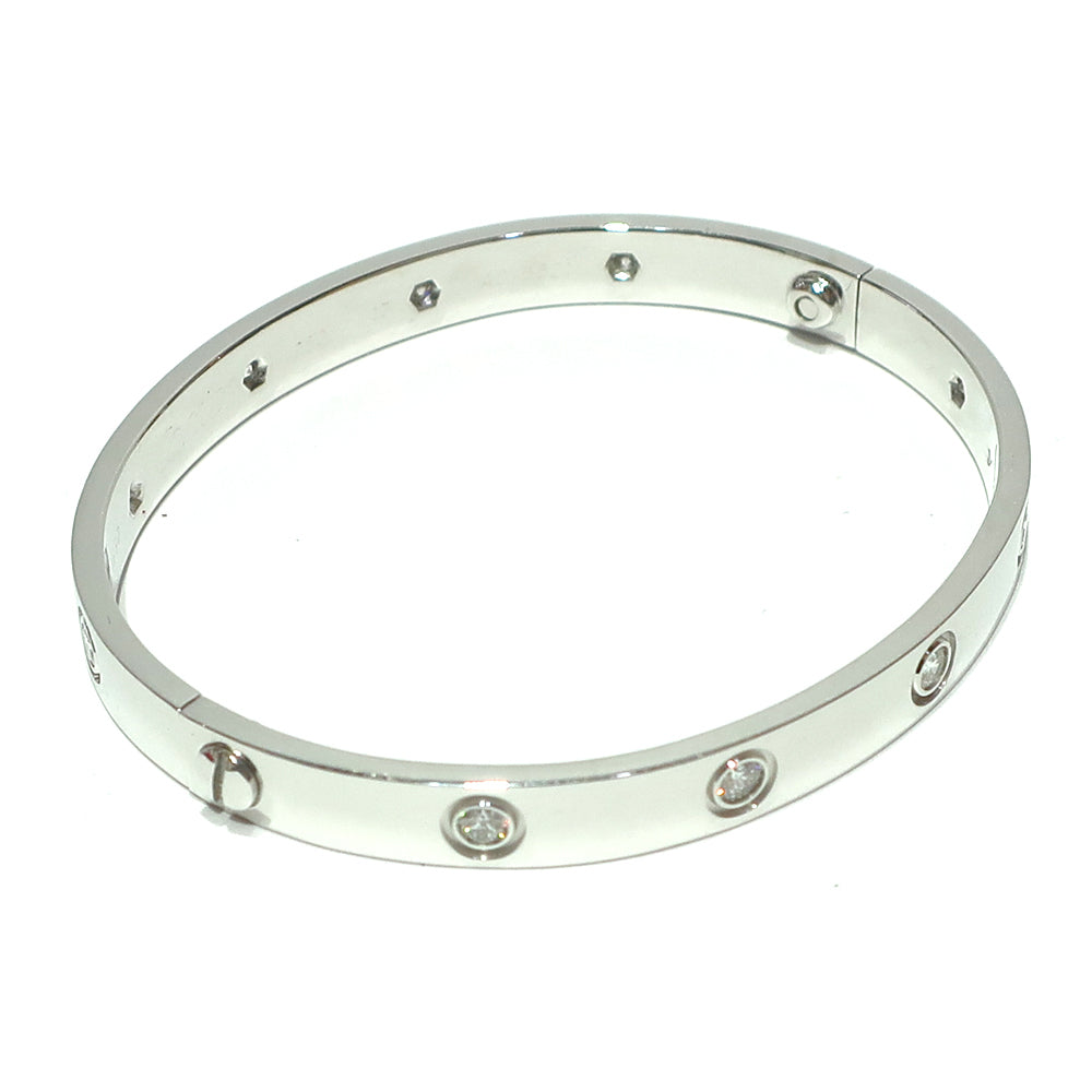 Cartier 10 Diamond 18KT White Gold Love Bracelet, Size 17 w/ Certificate