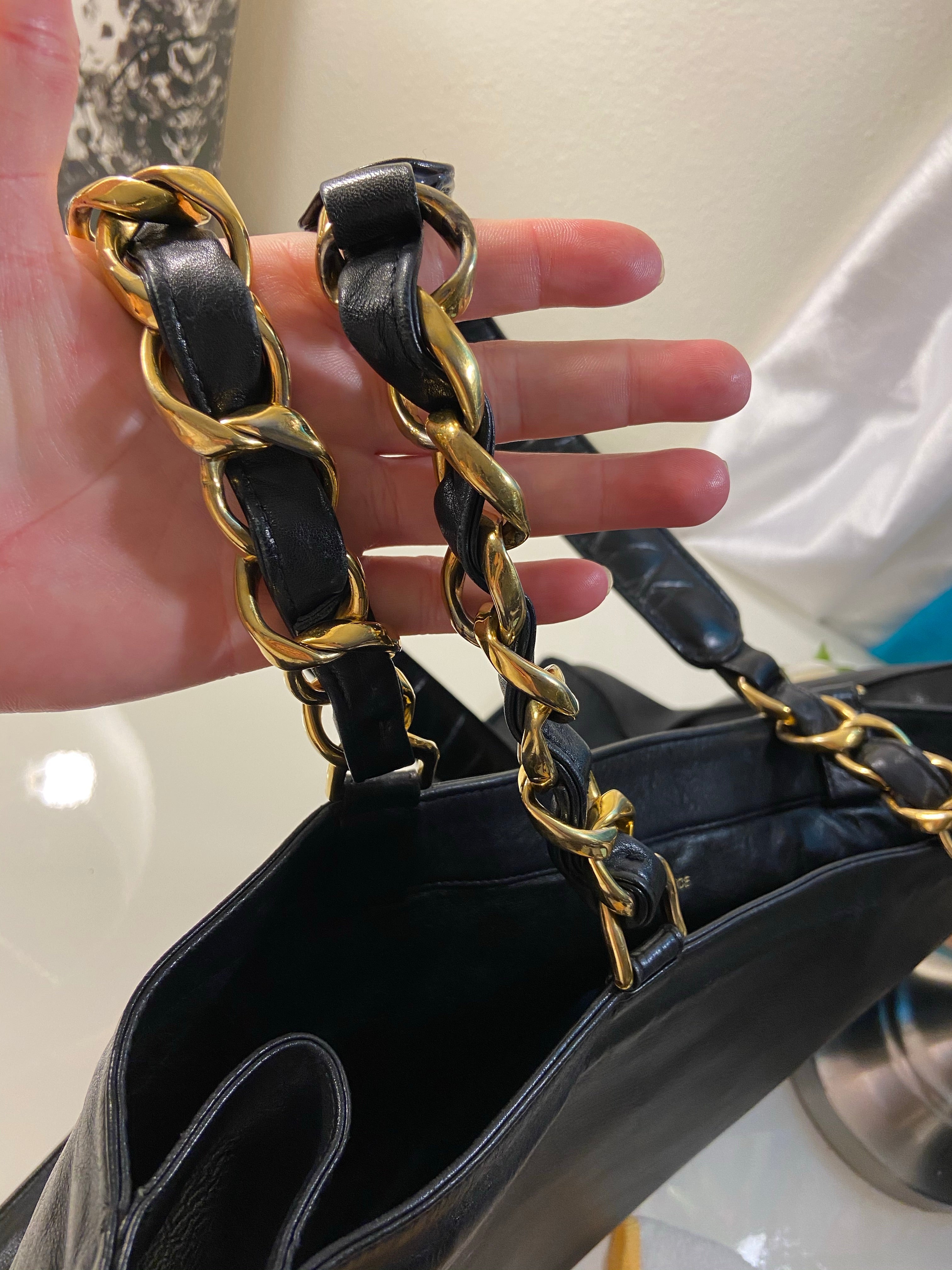 CHANEL XL Gold Hardware GST Tote Black Lambskin Bag