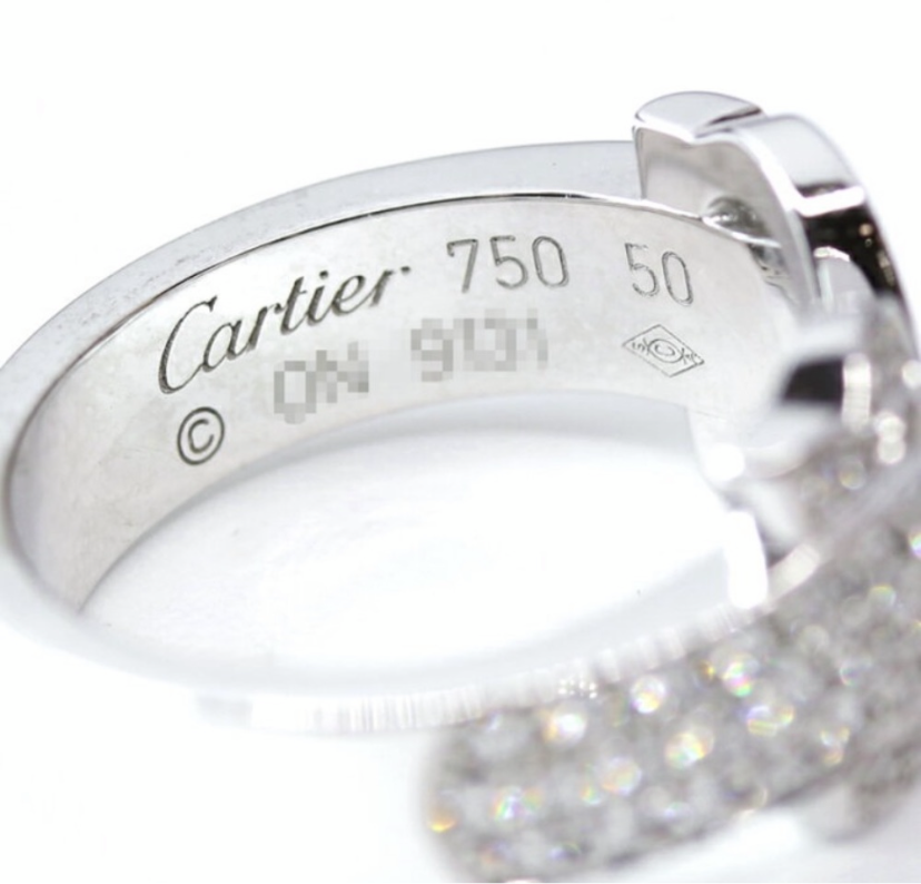 Cartier C de Cartier Diamond Paved 18KT White Gold Double C Ring Size 5