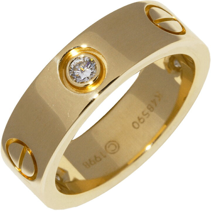 Cartier 3P Half Diamond 18KT Yellow Gold Love Ring Size 5.5